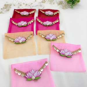 Small Shagun Envelopes of Lotus Design Net and wedding return gifts envelope for guest brides Bridesmaids milni envelope and Christmas gift