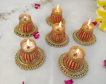 Tea Light Holders Candle Stand: Metal base, 3.5-inch, Golden, (Pack of 1)