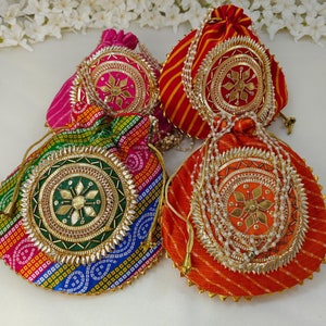 Potli Gift for Bridal Gota Patti Potli Bags  Wedding Ceremony Favors Kitty Partis Giveaways Mayion Mehndi Drawstring Purse Baby Shower Gifts