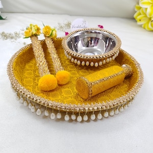 Juego de platos de resina Haldi/maiyoun dholki para celebrar bodas, idea de regalo de devolución para la bandeja de la novia/el novio para la ceremonia (Pithi), recuerdo de Nikkah thali