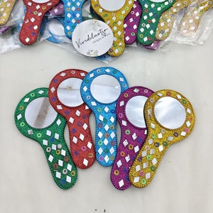 Decorative multicolored handy mirror for wedding haldi mehandi sangeet return gifts favors, puja, diwali,haldi return gift for ladies