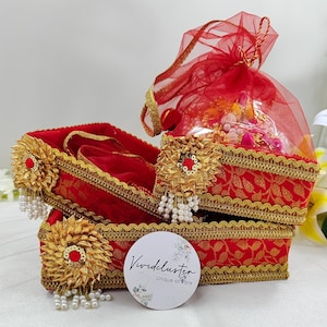 Shagun Tablett Set Geschenkbox aus Holz, Punjabi Accessoires, Willkommensgeschenkkorb, Geschenkkorb, Sahi Chitti, Viyaah, Hochzeitseinladung