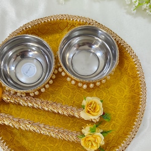 Handcrafted Platter Set Celebrate your Haldi/Mehandi in style Haldi/Mehandi ceremony Wedding celebration festive Stylish platter pooja Thal