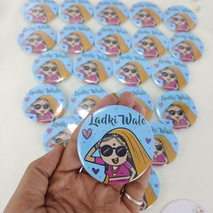 Ladkiwale & Ladkewale button pins | ladkewale badges | Indian Wedding Favors |  Badges | Ladkiwale Mehendi Sangeet Ceremony Gifts