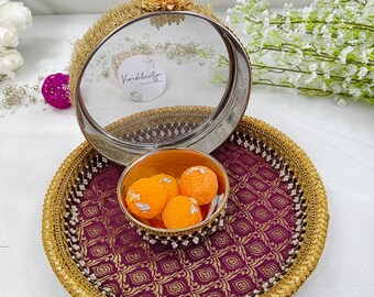 Karwa Chauth Handmade Puja Thali Set with Kalash & Channi - Set of 1(Purple)