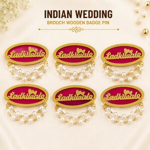 Indian Wedding Brooch 3 Inch Pearl Wooden Badge Pin Groom Sherwani Suit Accessory imagen 2