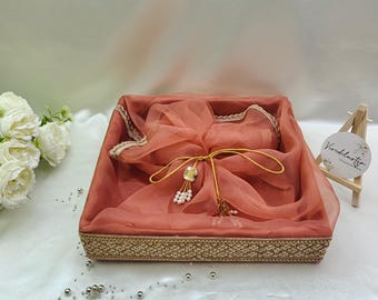 Satin Peach Wedding Gift Hamper Tray Set: Indian Favor Packaging, Mehendi  Haldi Return Gift - Etsy