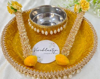 Handcrafted haldi platter for wedding,bangle chooda ceremony plate,haldi thaal for indian marriage,haldi decorative thal mayoon tray mendhi