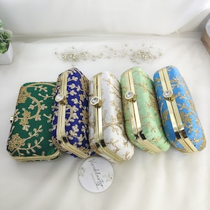 Clutch Bag with Chain Strap Ribbon Embroidery Bridal Clutch Return Gift for Relatives Bling Box Clutch Unique Gift for Girls/Bridesmaids