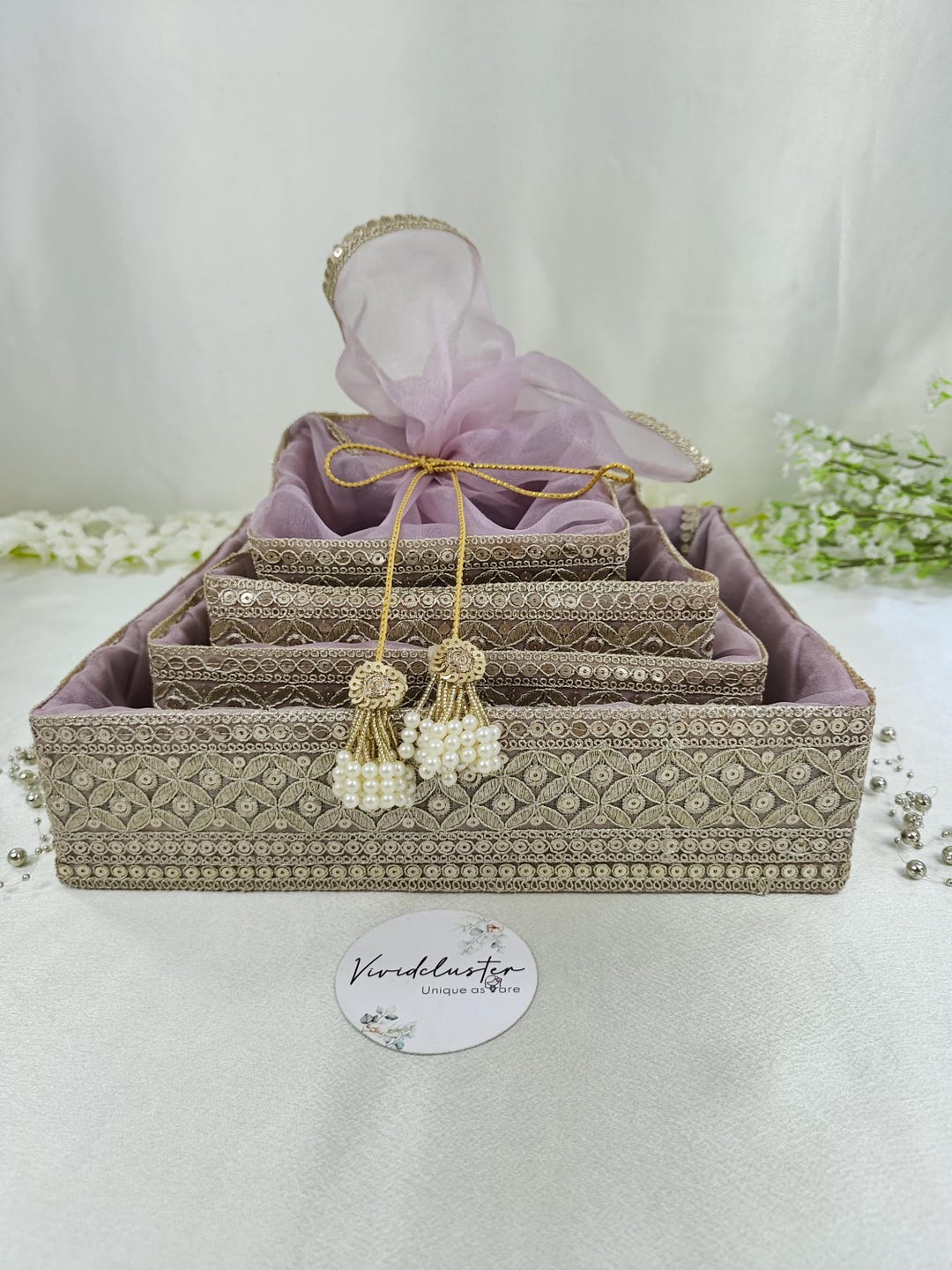 Wooden Trousseau Packing Tray Set, Fabric, Pearl Latkan, Lace Decor - Etsy