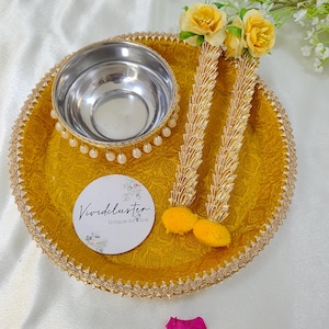 Vassoio decorativo haldi mehandi per matrimonio, braccialetto/cerimonia chooda thal, piatto all'henné karwachauth, celebrazione del matrimonio, vassoio puja festivo