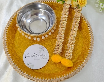 Decorative haldi mehandi tray for wedding,bangle/chooda ceremony thal, karwachauth henna Platter ,Wedding celebration,Festive puja tray