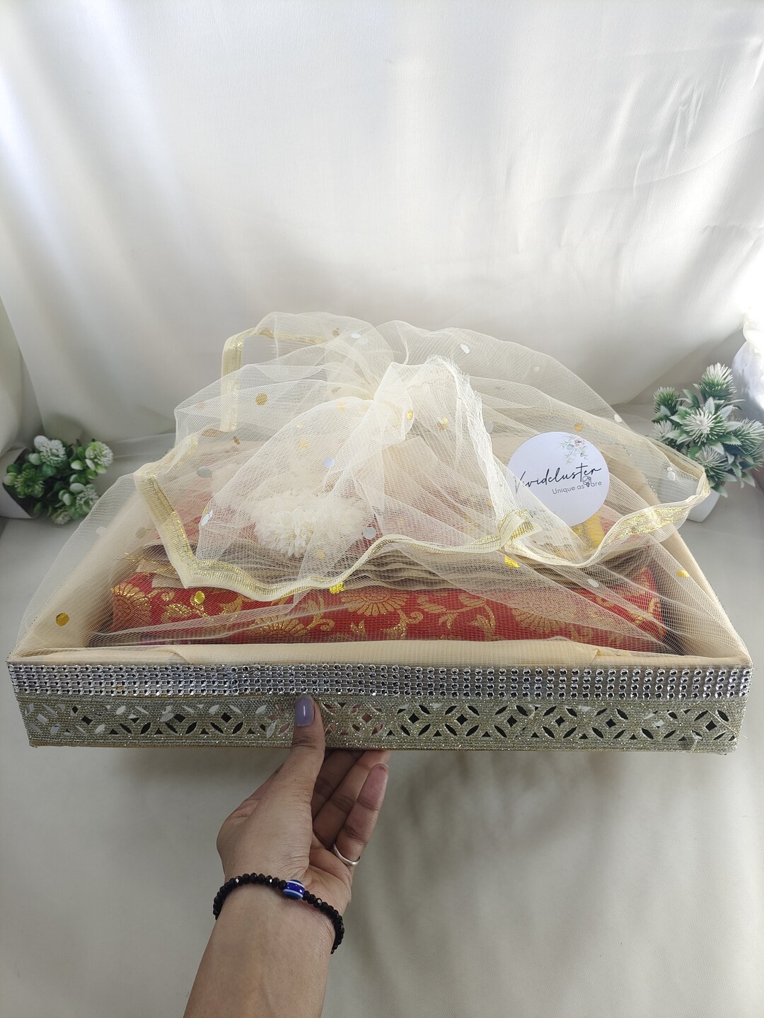 MDF Base Truso Packing Tray, Fabric Lace & Net Covering, Golden - Etsy