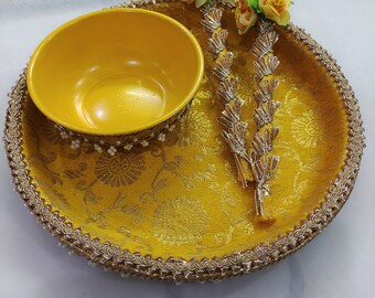 Decorative haldi mehandi tray for wedding,bangle/chooda ceremony thal, karwachauth henna Platter ,Wedding celebration,Festive puja tray