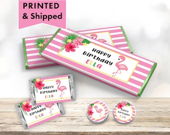 Flamingo Tropical Luau Let's Flamingle - PRINTED CANDY WRAPPERS Chocolate Kiss Stickers -