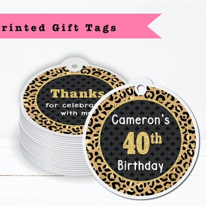 Modern Cheetah Leopard Animal Print Black Gold Glam Glitter • Any Age - PRINTED GIFT TAGS - Thank You Card For Party Favor Bag Gable Box