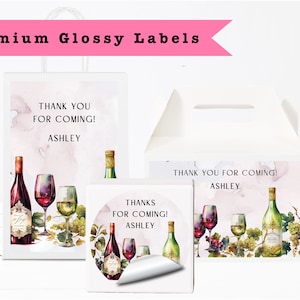 Wine Tasting Red White Wine Burgundy Watercolor Cheers to Love Winery  PRINTED GLOSSY LABEL For Party Favor Gift Bags Box Round Sticker