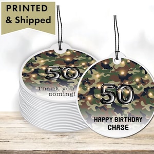 Camouflage Let's Party Green Black Camo String Light Elegant Army Military PRINTED GIFT TAGS - Thank You Card Party Favor Bags Gable Boxes