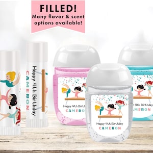 Girls Gymnastics Gym Gymnast Party Bright Colorful Confetti Cute  Lip Balms Chap Stick or Hand Wash - Best Party Favor Idea GY03