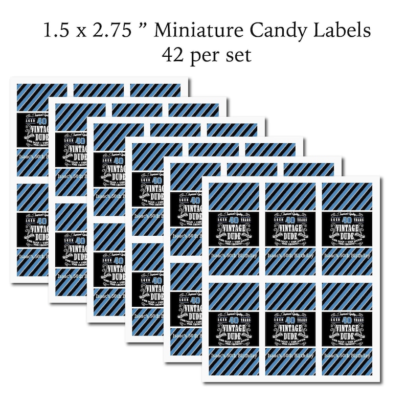 Vintage Dude The Man Myth Legend Men's 40th or Any Age - PRINTED CANDY WRAPPERS Chocolate Kiss Stickers - imagem 2