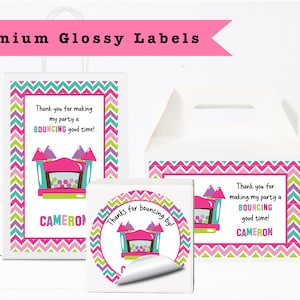 Bounce House Bouncing Let&#39;s Jump & Play Bright Colorful  - PRINTED GLOSSY LABELS - For Party Favor Gift  Bag Gable Box Round Square Sticker