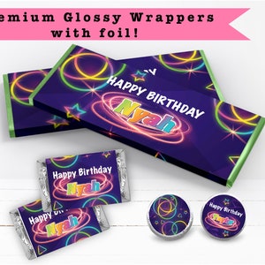 Let's glow   Glow in the dark   Let's glow Crazy - PRINTED Candy Bar Wrappers Labels  Chocolate Kiss Stickers -