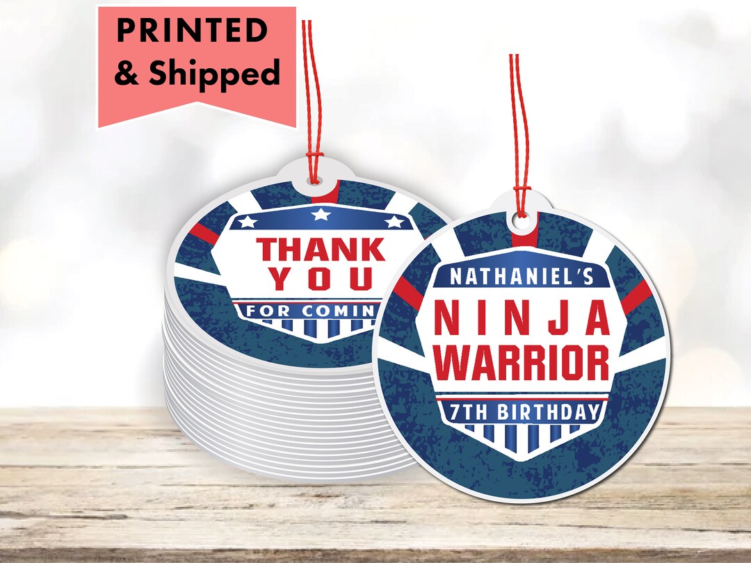 Ninja Warrior Inspired - PRINTED GIFT TAGS - Thank You Card for Party ...