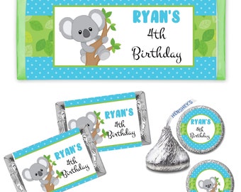 Sweet Little Koala Bear - PRINTED CANDY BAR Wrappers Labels  Chocolate Kiss Stickers -