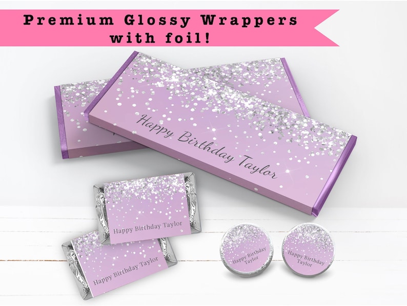 Sticker On Silver Wrapper Lavender Purple Silver Holographic Sparkly Luxury Glitter - PRINTED ...