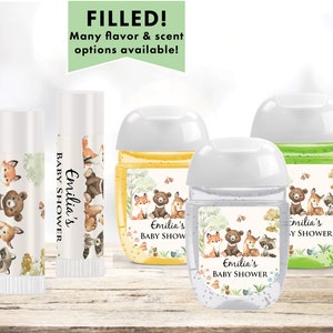Woodland Forest Animals Floral greenery Watercolor Fox Bear Deer Raccoon  Lip Balms Chap Stick or Hand Wash - Best Party Favor Idea WO02