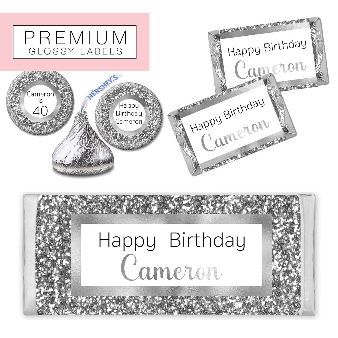 Sticker On Silver Wrapper Silver Metallic Sparkle Glitter Luxury Any Age or Occasion PRINTED ...