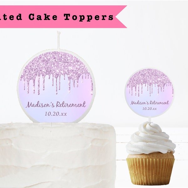 Ombre Purple Lilac Lavender Glam Dripping Glitter Drips Sparkle - Personalized Candle Cake Topper Cupcake Picks Cake Decoration