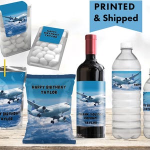 Jet Airliner Aircraft Airplane Aviation Flying Pilot Commercial Aircraft Chip bag Water Bottle Juice Pouch Tic Tac Wine Champagne Label AI02
