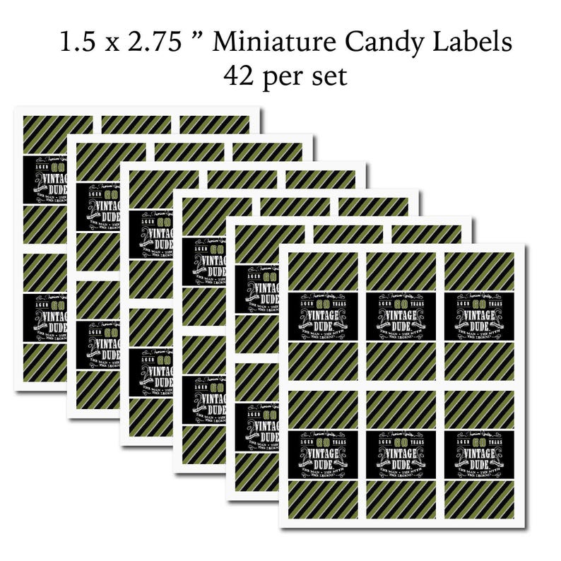 Vintage Dude The Man Myth Legend Men's 60th or Any Age - PRINTED CANDY WRAPPERS Chocolate Kiss Stickers - image 2