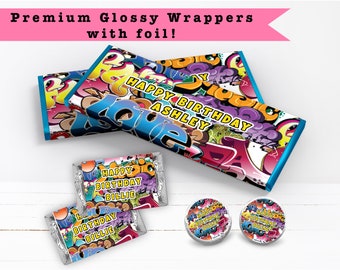 Graffiti Spray Paint  Street Art Hip Hop Culture  - PRINTED CANDY BAR Wrappers Labels Chocolate Kiss Stickers -