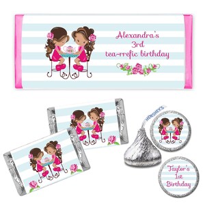 Tea Party Adorable Cute Little Girls Par-Tea  - PRINTED CANDY Bar Wrappers Labels  Chocolate Kiss Stickers -