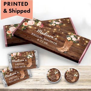 Rustic Boots Cowboy Cowgirl Floral String Lights Western Country Barn  PRINTED CANDY BAR Wrappers Chocolate Bar Kiss Stickers Labels CH06
