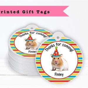 Hamster In Party Hat Bright Colorful Happy Hamster Birthday - PRINTED GIFT TAGS - Thank You Card For Party Favor Bags or Gable Boxes