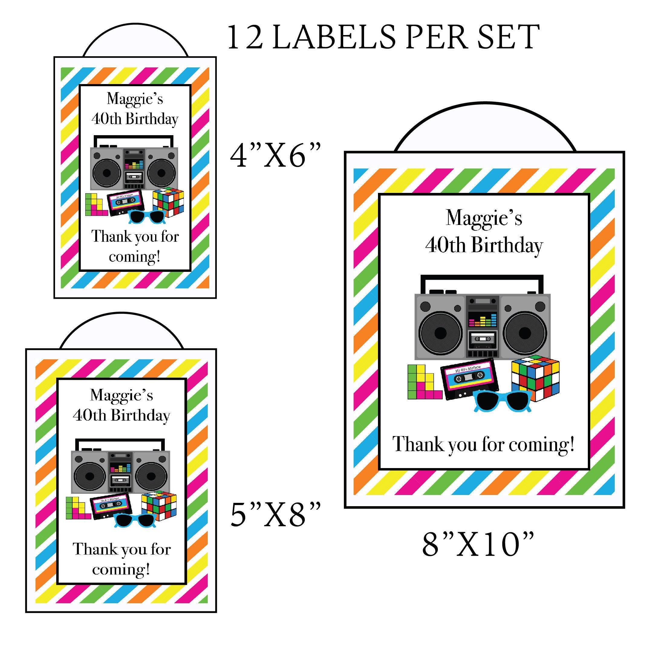 Totally 80's 1980 Eighties Retro Neon Theme - PRINTED GLOSSY LABELS for ...