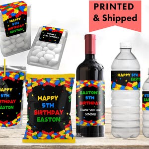 Colorful Brick Building Blocks Birthday Construction Blocks Party  Chip bag, Water Bottle, Juice Pouch Tic Tac Wine Champagne Labels BU09