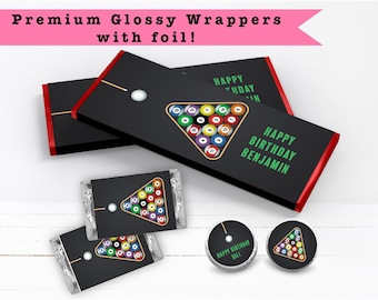 Mesa de billar, juego de billar de 8 bolas, evento deportivo, snooker, envoltorios de barras de chocolate impresos, pegatinas para barras de chocolate Kiss, etiquetas