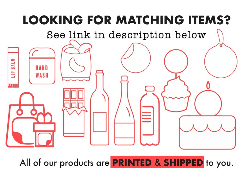 a red and white poster with a bunch of items on it