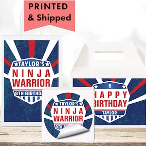 Ninja Warrior Inspired  - PRINTED GLOSSY LABELS - For Party Favor Bags, Gable Boxes, Gift Bags, Round Square Stickers -