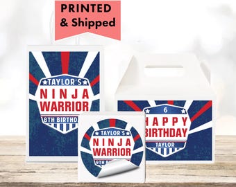 Ninja Warrior Inspired  - PRINTED GLOSSY LABELS - For Party Favor Bags, Gable Boxes, Gift Bags, Round Square Stickers -