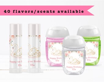 Fancy Elegant Gold Swan Princess Pink Floral Roses  - Lip Balms Chap Stick or Hand Wash - Best Party Favor Idea
