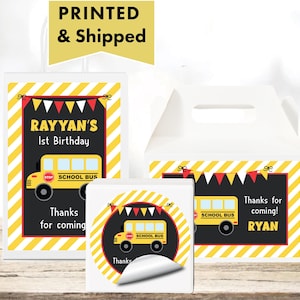 School Bus Wheels on the bus  PRINTED GLOSSY LABEL Party Favor Gift  Bag Gable Box Round Square Sticker SC01