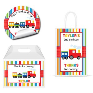 Train Choo Choo  Train Chugga chugga two two  Bright Colorful  PRINTED GLOSSY LABELS For Party Favor Gift Bag Gable Box Round Square Sticker