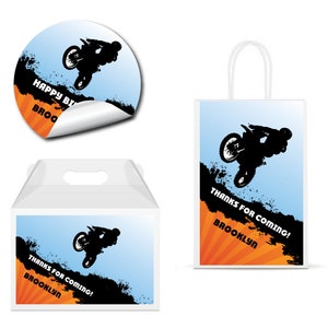 Motocross Dirt Bike Racing Motorcycle Motor Bike  Cool - PRINTED GLOSSY Labels - For Party Favor Gift Bag, Gable Box Round Square Stickers