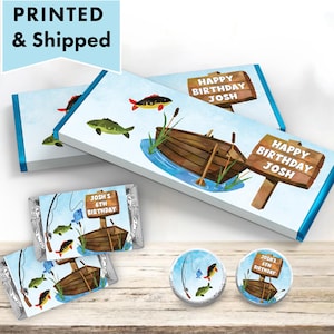 Gone Fishing Officially The Big One Little Fisherman Summer Watercolor Kids - PRINTED Candy Bar Wrappers Chocolate Labels Kiss Stickers