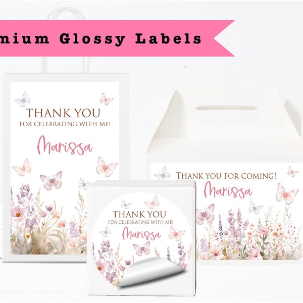 Butterfly Floral Lifetime of Butterflies Enchanted Garden Ethereal Pastel PRINTED GLOSSY LABELS For Party Favor Bag Box Round Gift Sticker